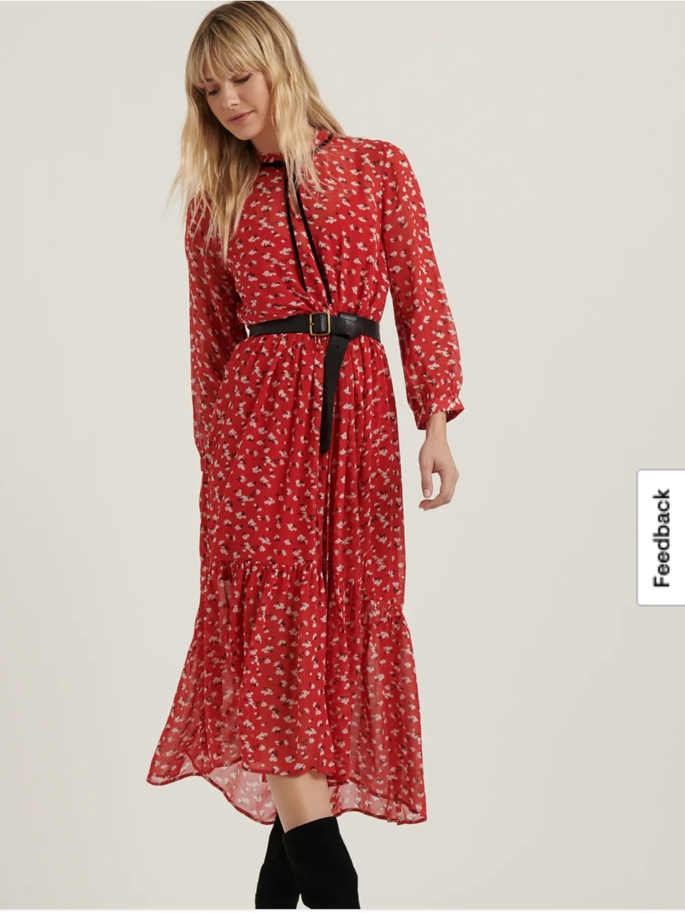 Lucky Brand Red Floral Midi Dress
